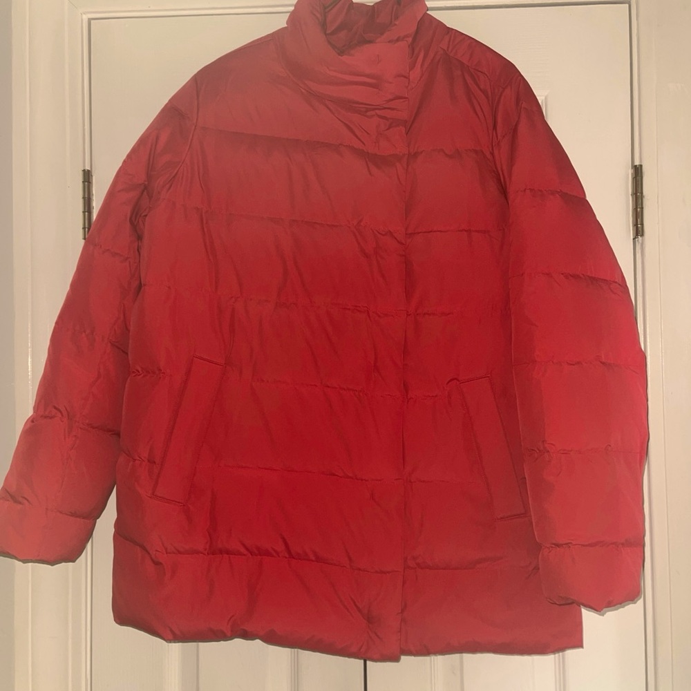 J.JILL PUFFER DOWN SNAP JACKET SZ S CARMINE RED EXCELLENT LIKE NEW CONDITION